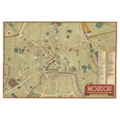 Vintage Folding Map of the Streets of Moscow, Russia, circa 1950