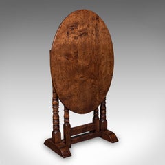 Vintage Folding Oval Occasional Table, English, Gate Leg, Side, Jacobean Revival