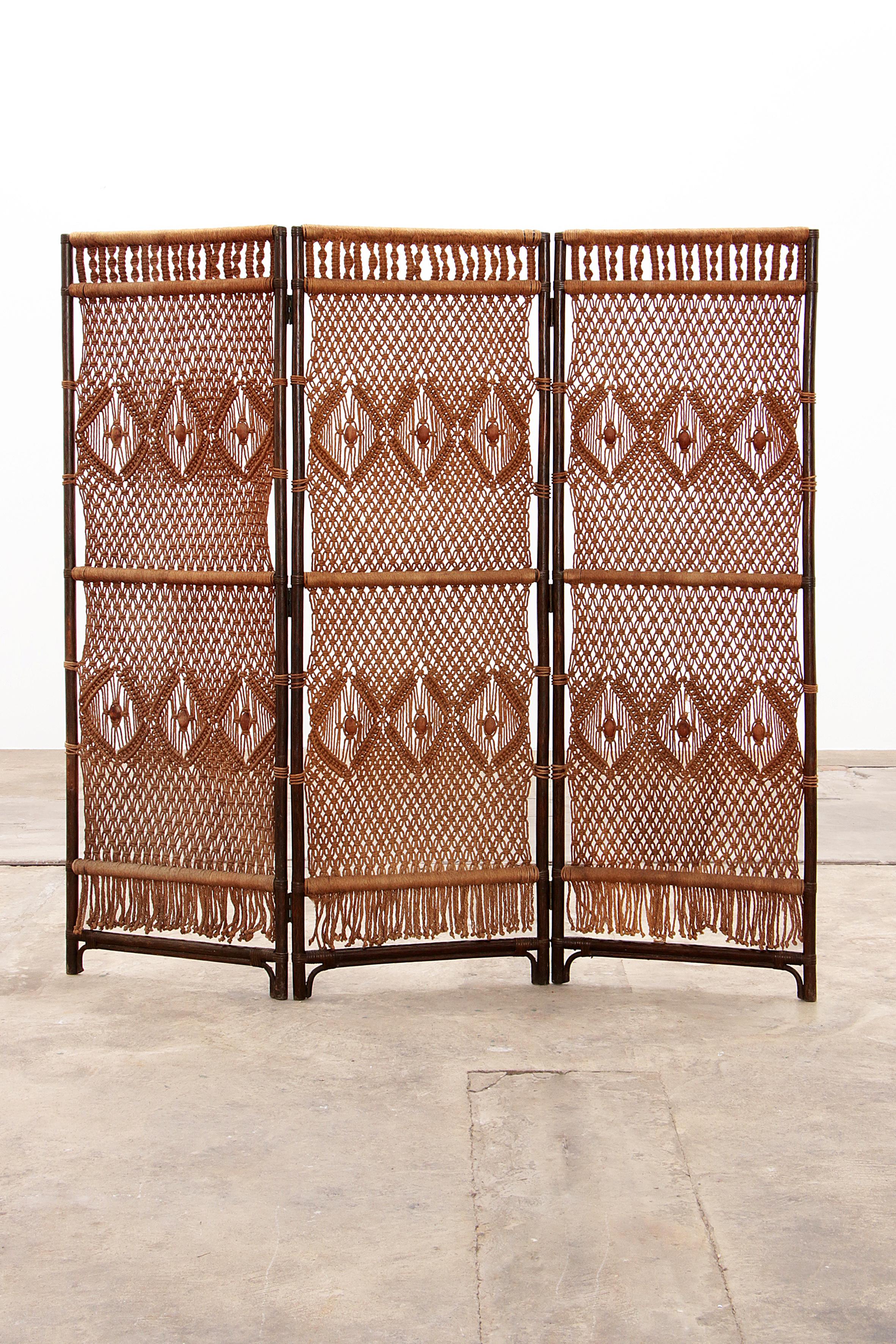 Vintage Folding Screen Made of Macramé, 1970 at 1stDibs