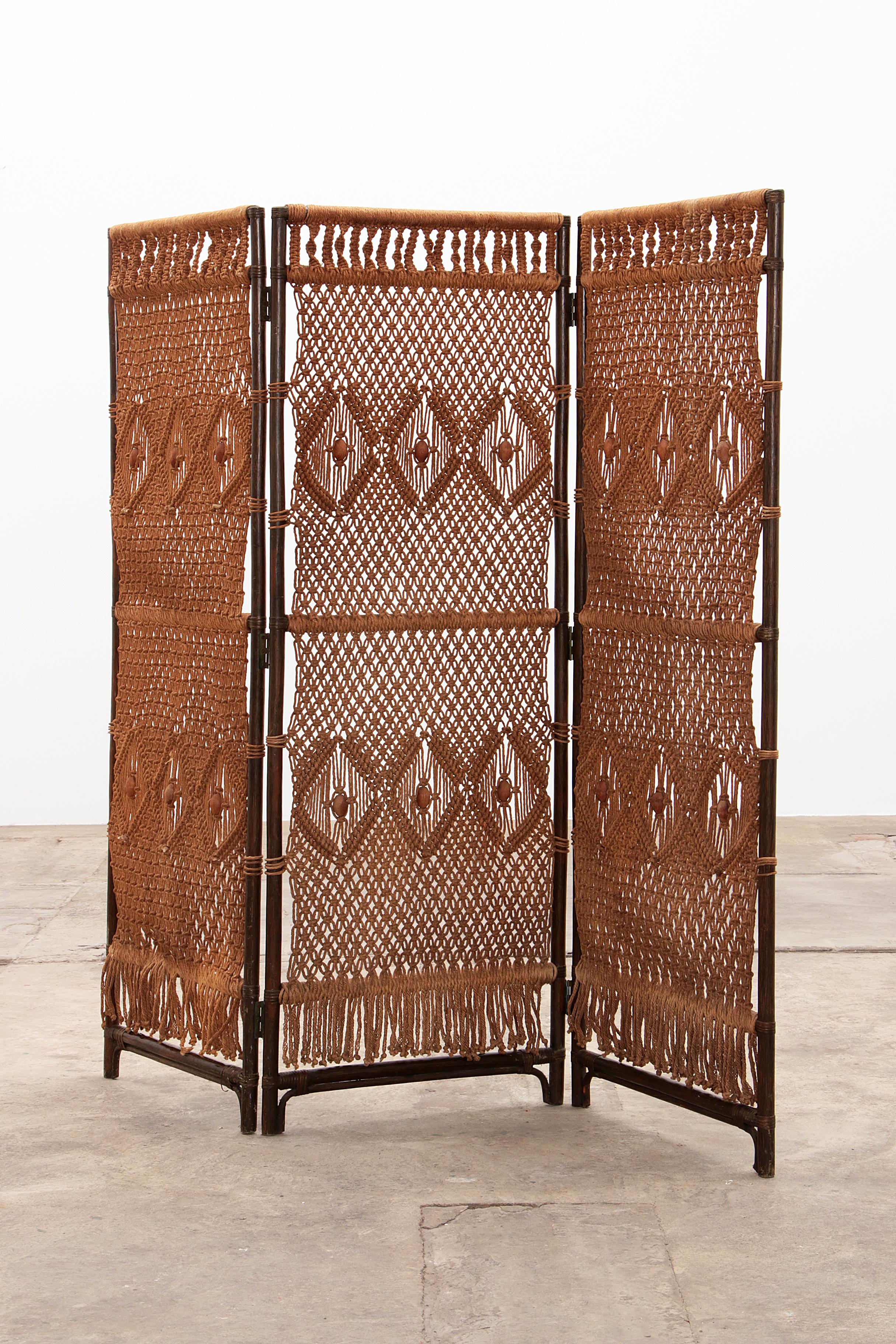 Vintage Folding Screen Made of Macramé, 1970 at 1stDibs