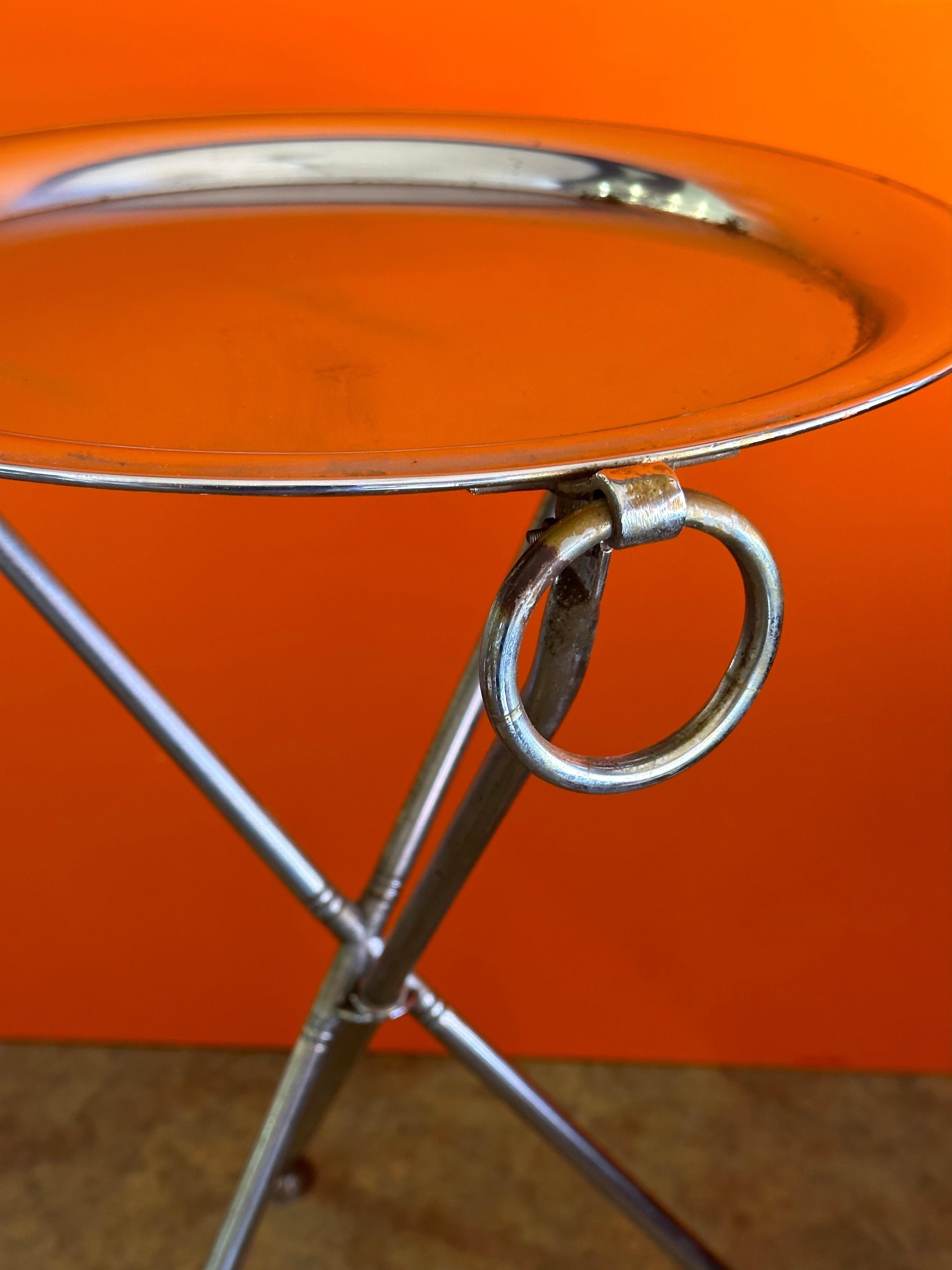 Vintage Folding Silver-Plated Tripod Tray Table by Pedro Domecq 6