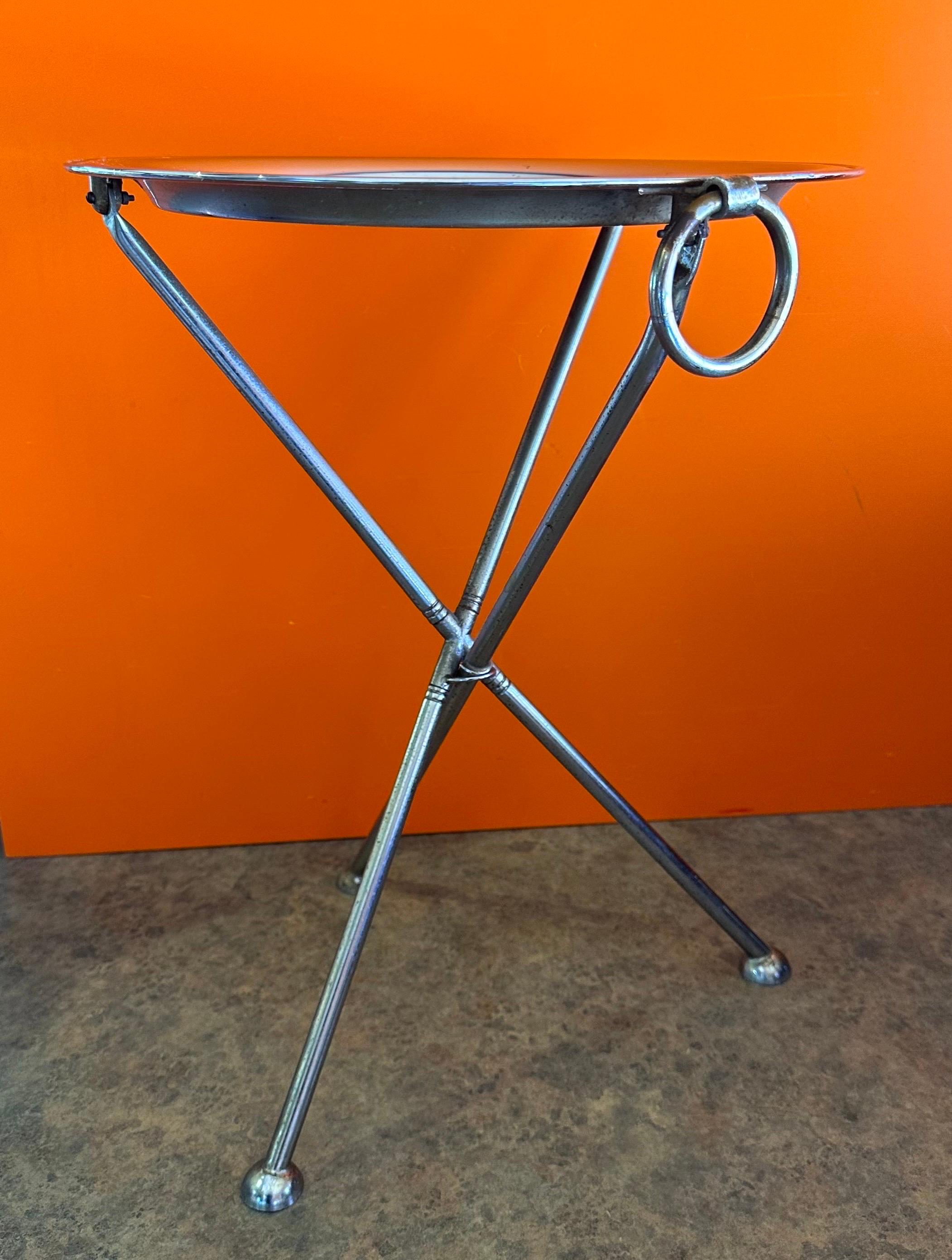 Mid-Century Modern Vintage Folding Silver-Plated Tripod Tray Table by Pedro Domecq