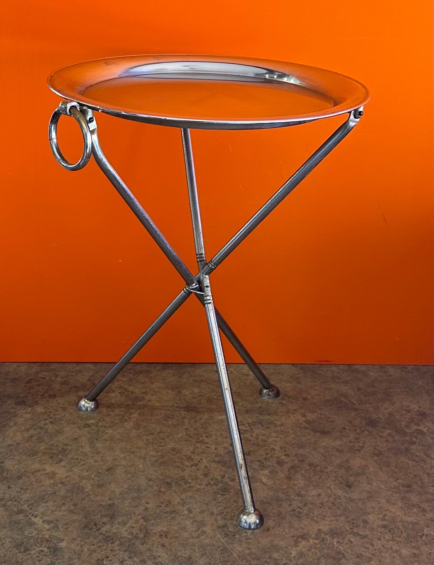 Mexican Vintage Folding Silver-Plated Tripod Tray Table by Pedro Domecq