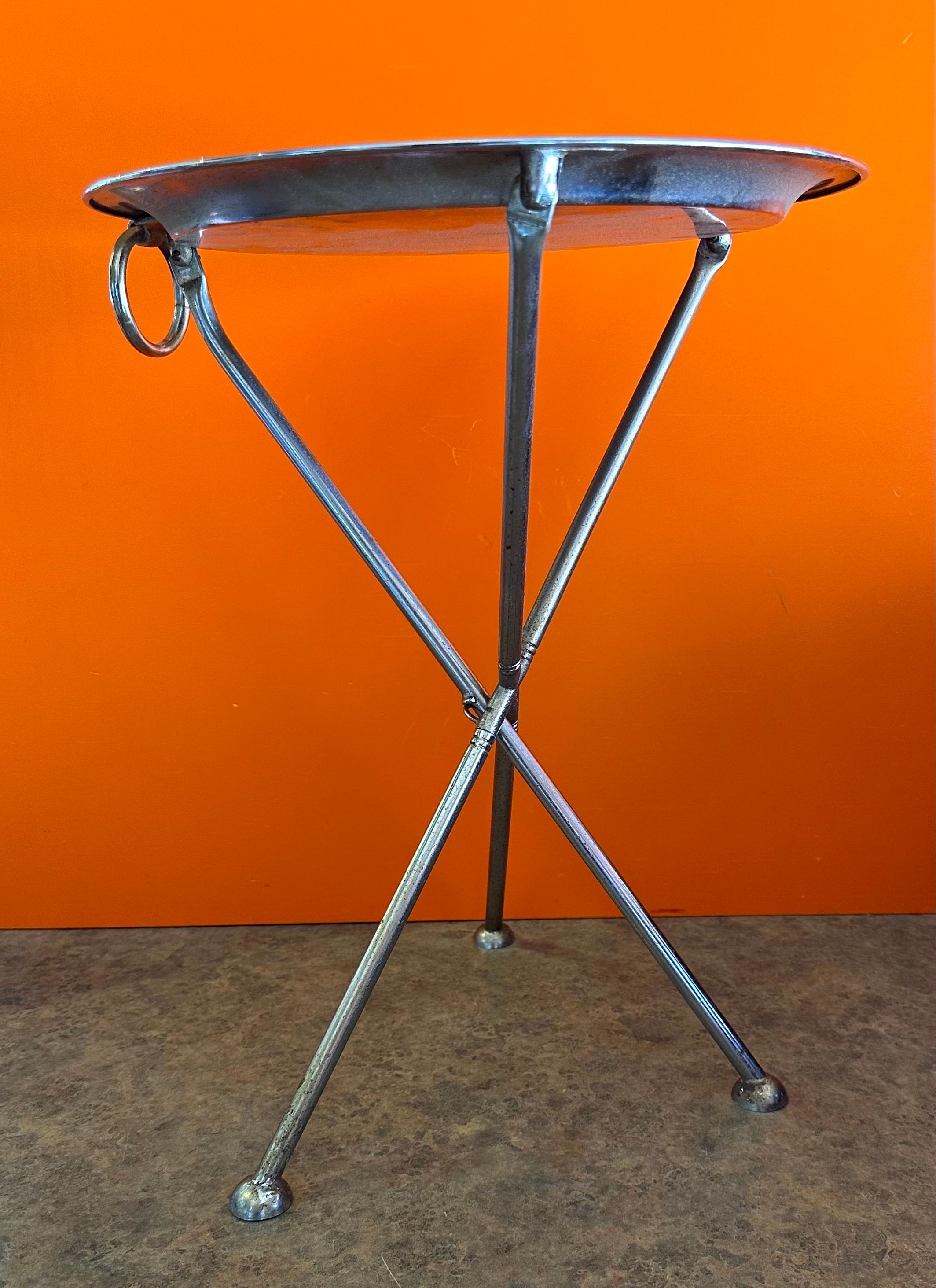 Vintage Folding Silver-Plated Tripod Tray Table by Pedro Domecq In Good Condition In San Diego, CA