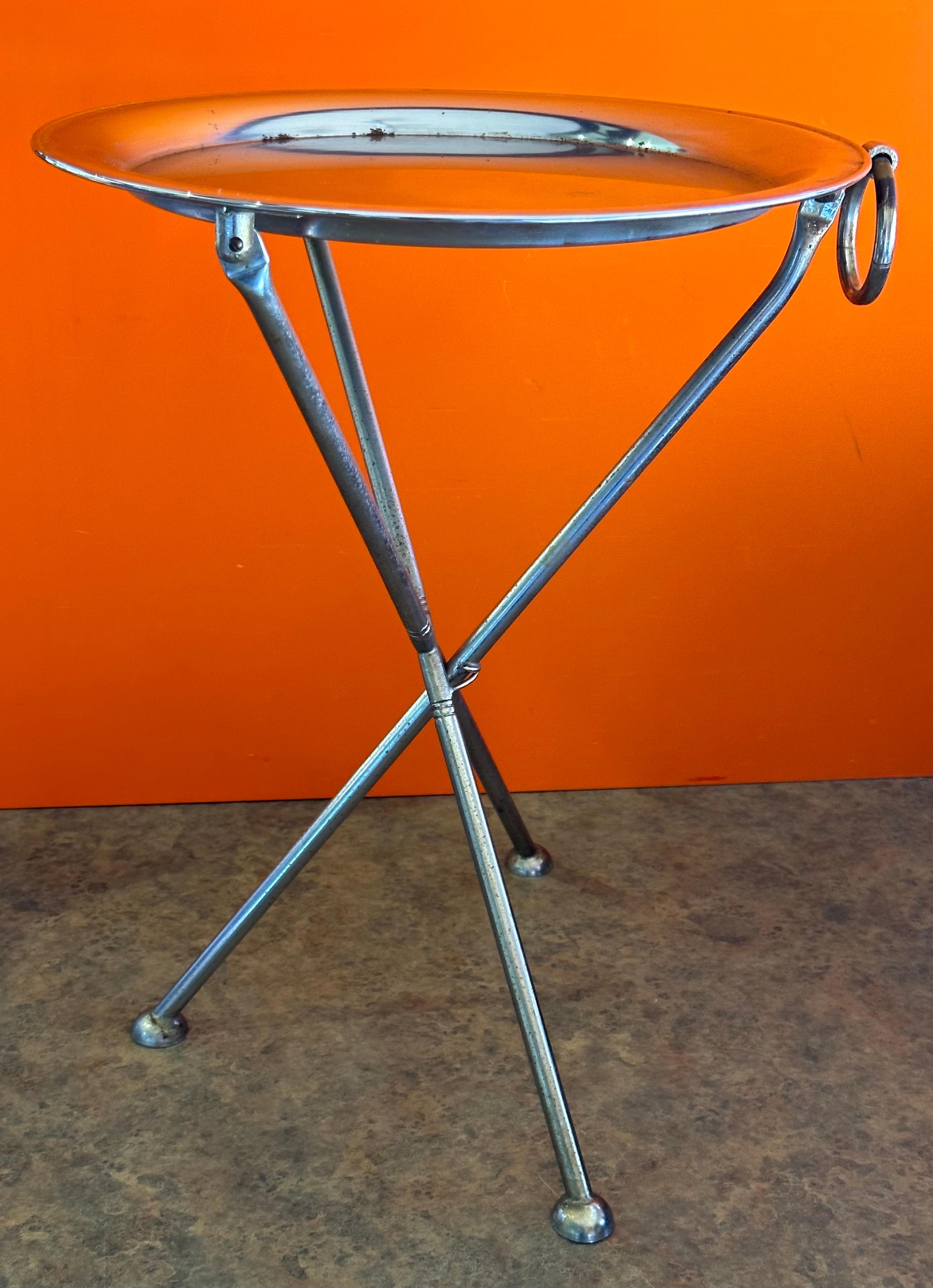 Silver Plate Vintage Folding Silver-Plated Tripod Tray Table by Pedro Domecq