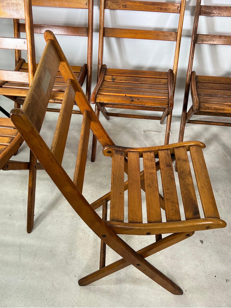 Vintage Folding Slatted Chairs, a Set of 7 For Sale at 1stDibs