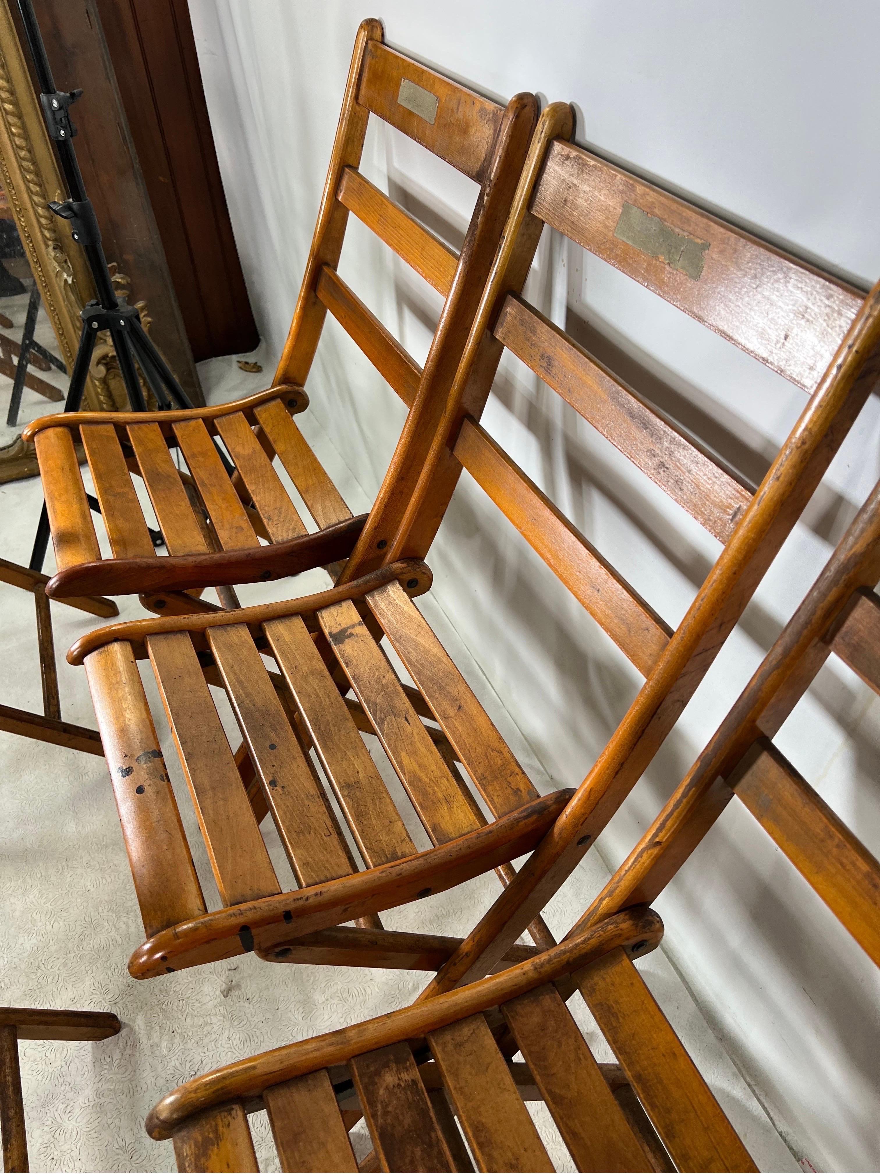 Mid-20th Century Vintage Folding Slatted Chairs, a Set of 7 For Sale