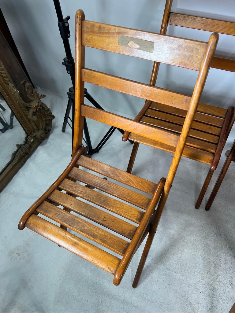 Vintage Folding Slatted Chairs, a Set of 7 For Sale at 1stDibs