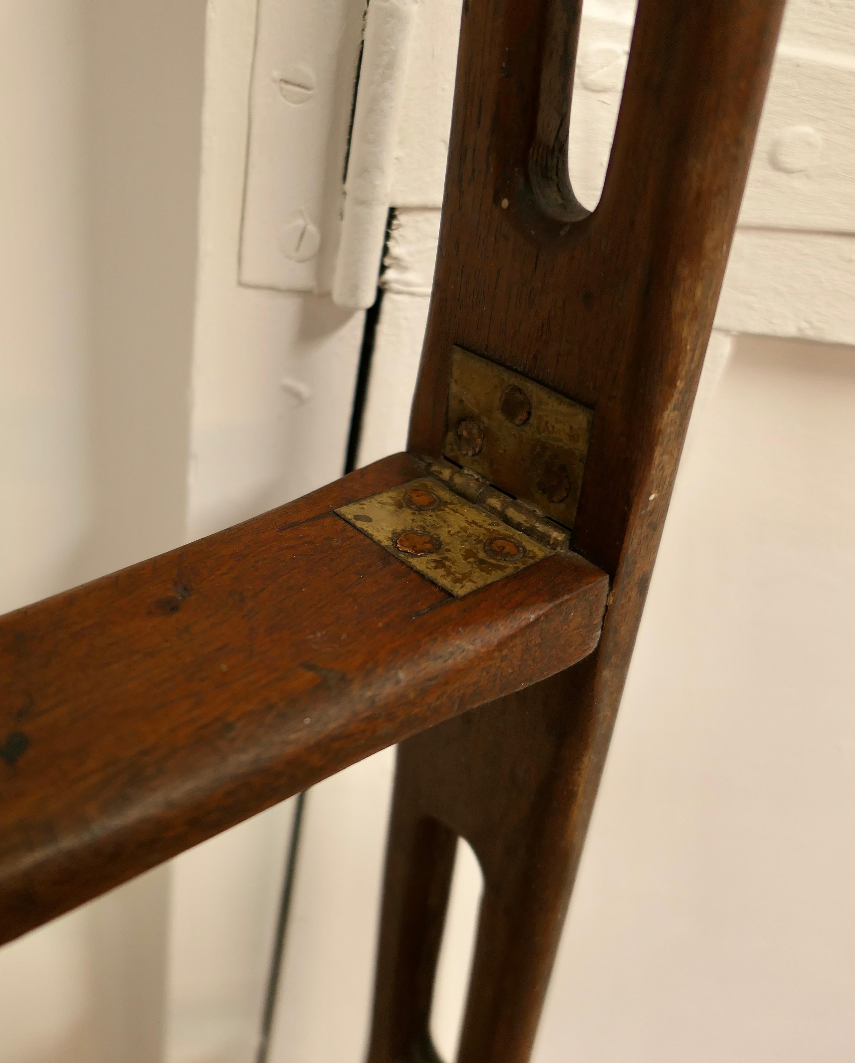 Industrial Vintage Folding Teak and Brass Yacht Ladder  A superb stowable piece  For Sale