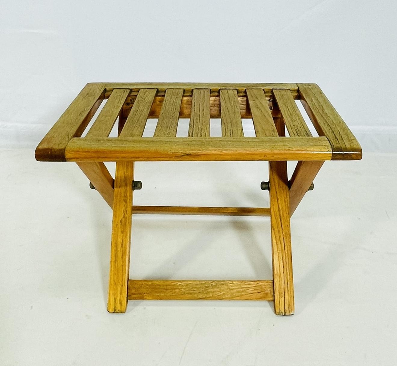 Vintage Folding Teak Slatted Stool by Summit Furniture, Outdoor or Indoor Seat For Sale 5