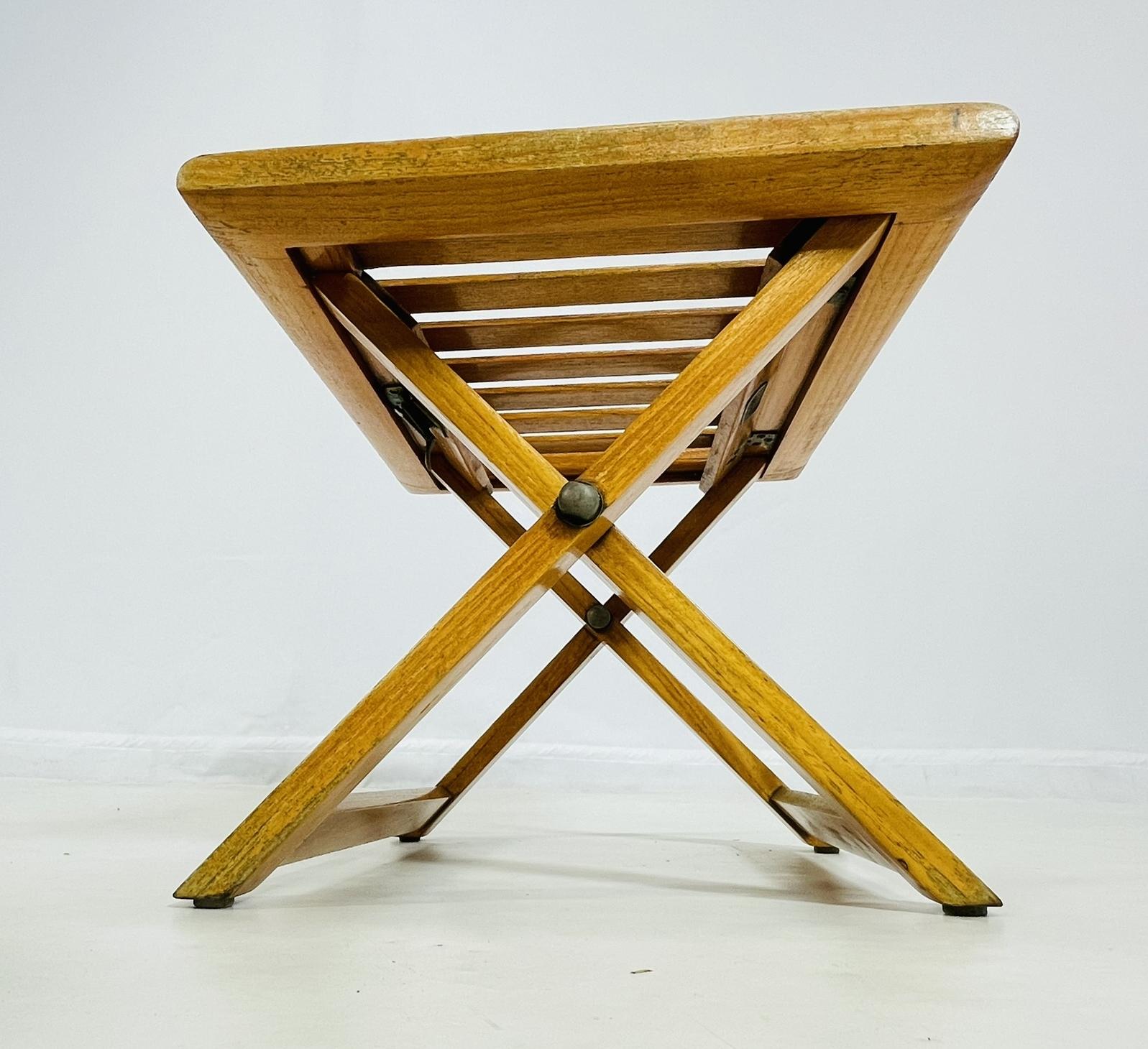 Vintage Folding Teak Slatted Stool by Summit Furniture, Outdoor or Indoor Seat For Sale 6