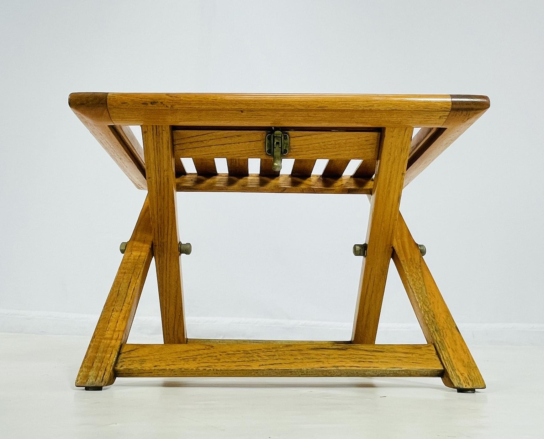 Vintage Folding Teak Slatted Stool by Summit Furniture, Outdoor or Indoor Seat For Sale 7