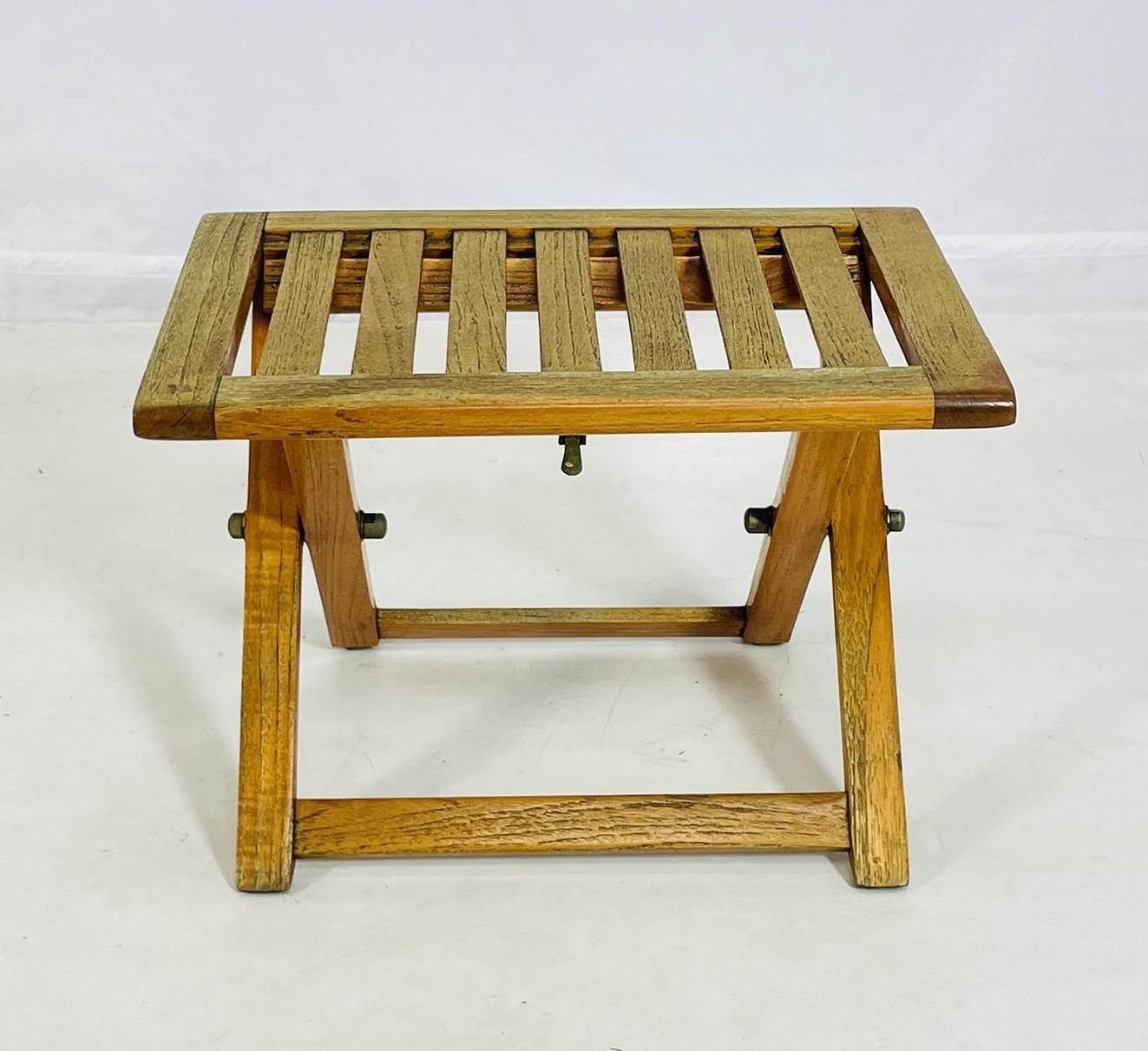 Hand-Crafted Vintage Folding Teak Slatted Stool by Summit Furniture, Outdoor or Indoor Seat For Sale