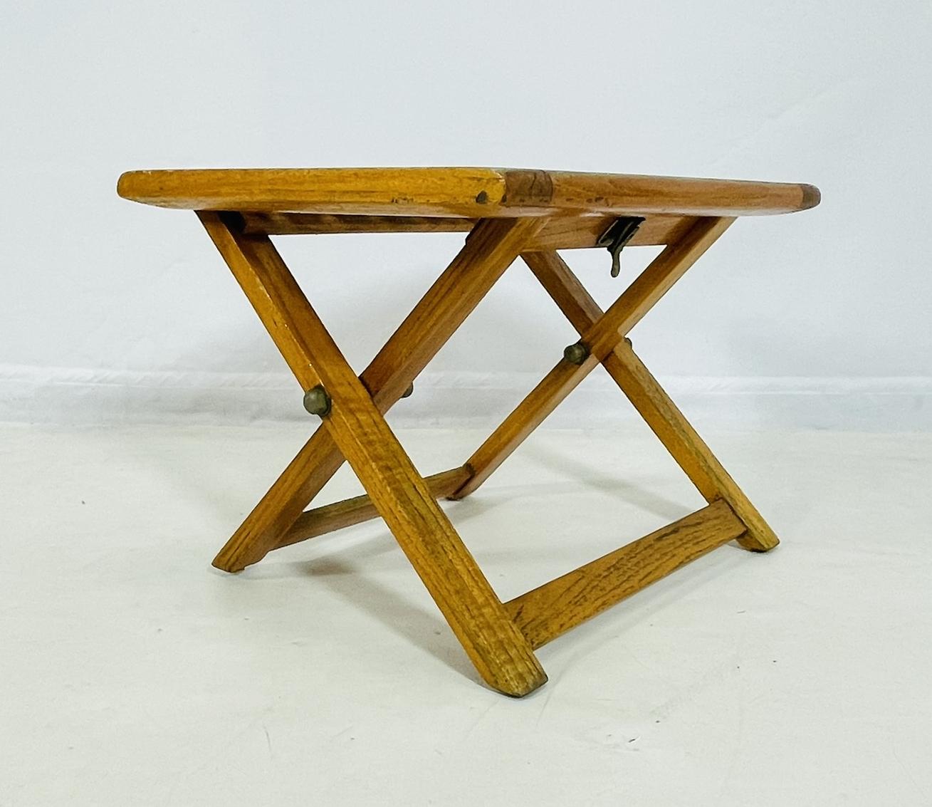 Vintage Folding Teak Slatted Stool by Summit Furniture, Outdoor or Indoor Seat For Sale 2