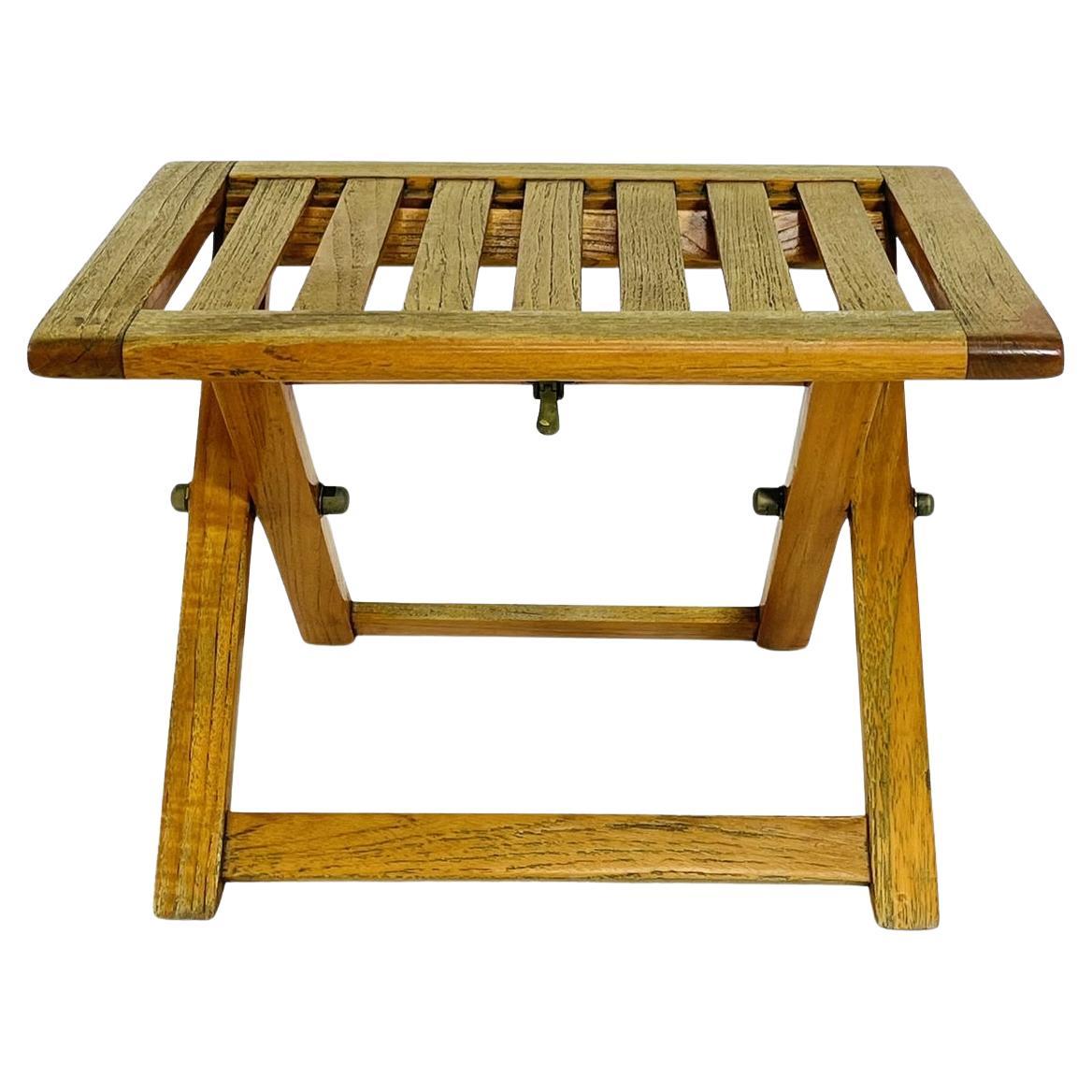 Vintage Folding Teak Slatted Stool by Summit Furniture, Outdoor or Indoor Seat For Sale