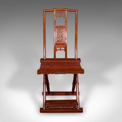 Vintage Folding Veranda Chair, Oriental, Teak Campaign Seat, Art Deco, C.1930