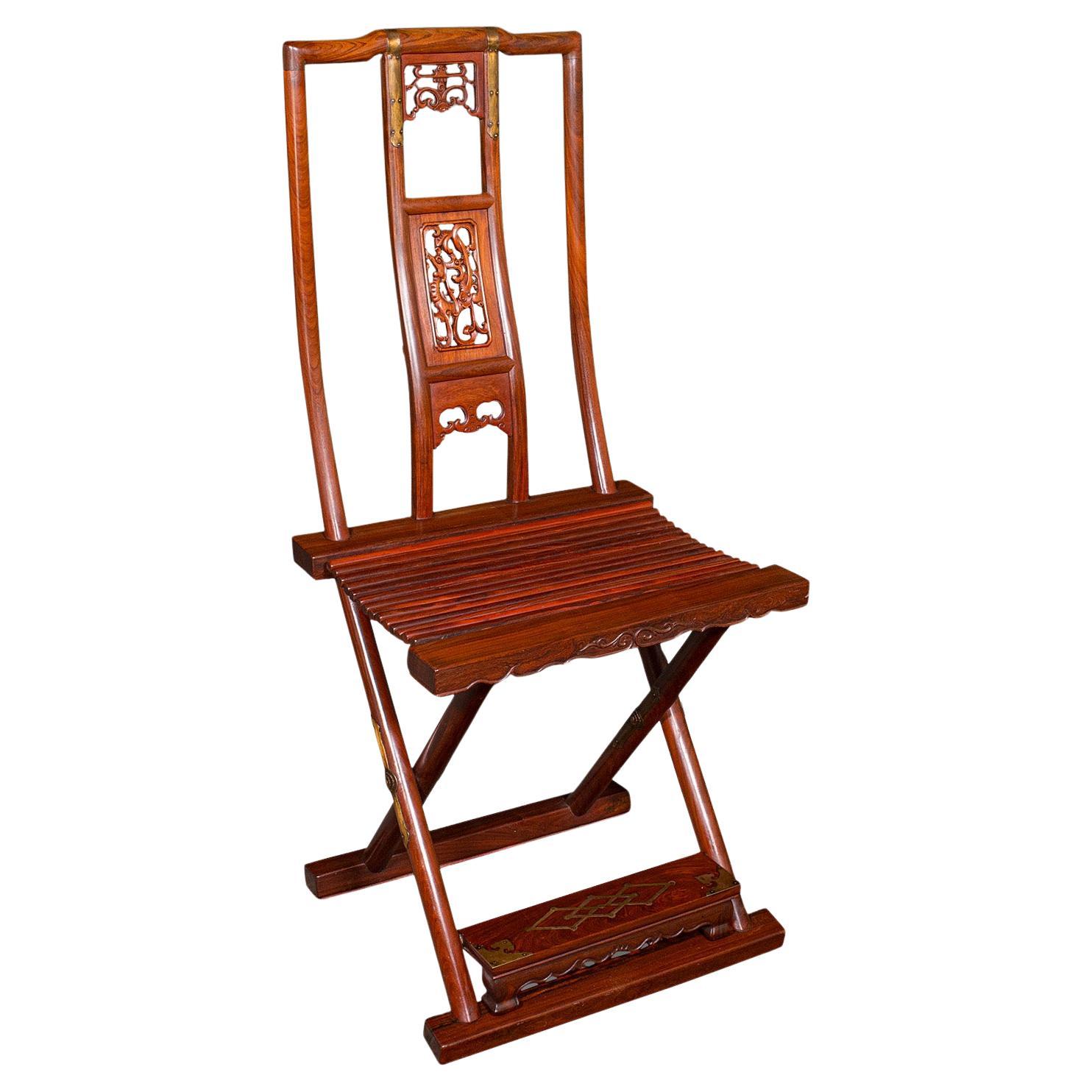 Vintage Folding Veranda Chair, Oriental, Teak Campaign Seat, Art Deco, C.1930