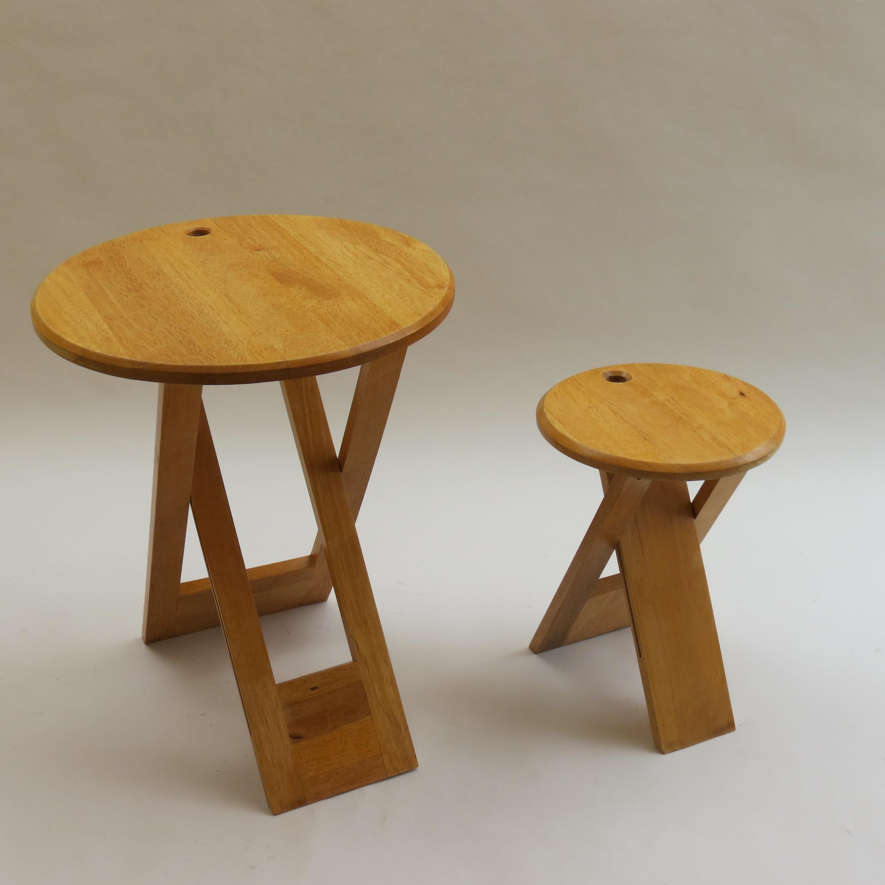 Mid-Century Modern Vintage Folding Wooden Stool and Table in the Style of Suzy Stool by Adrian Reed