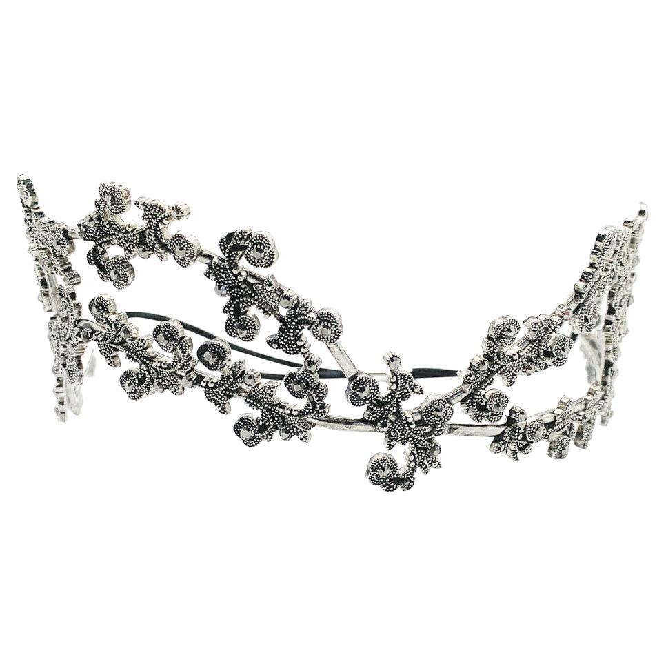 vintage foliate design crystals high tiara 1990s For Sale