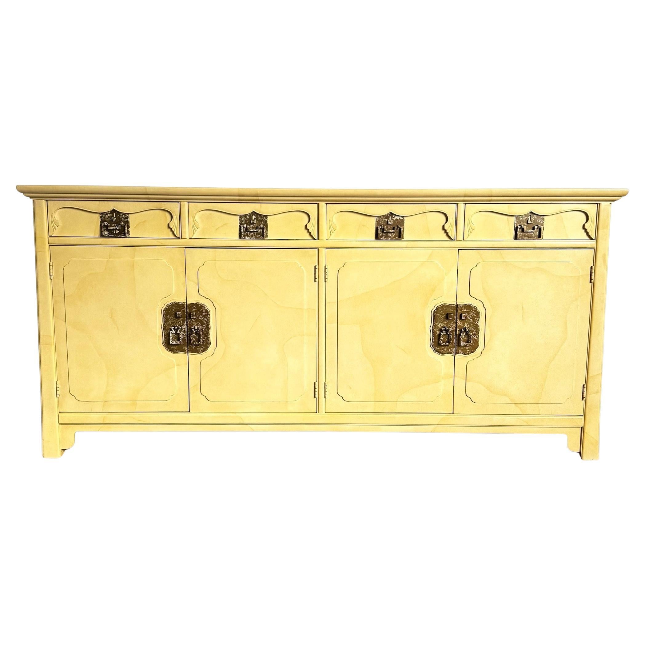 Vintage Folio Faux Goat Skin Lacquered Credenza by Henredon