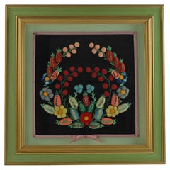 Vintage Folk Art 3 Dimensional Felted Needlework Fruit and Flower Wreath