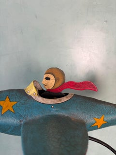 Vintage Folk Art Airplane Pilot Balancing Kinetic Sculpture