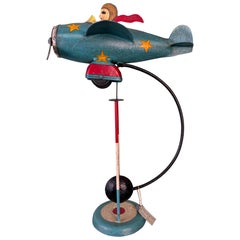 Vintage Folk Art Airplane Pilot Balancing Kinetic Sculpture