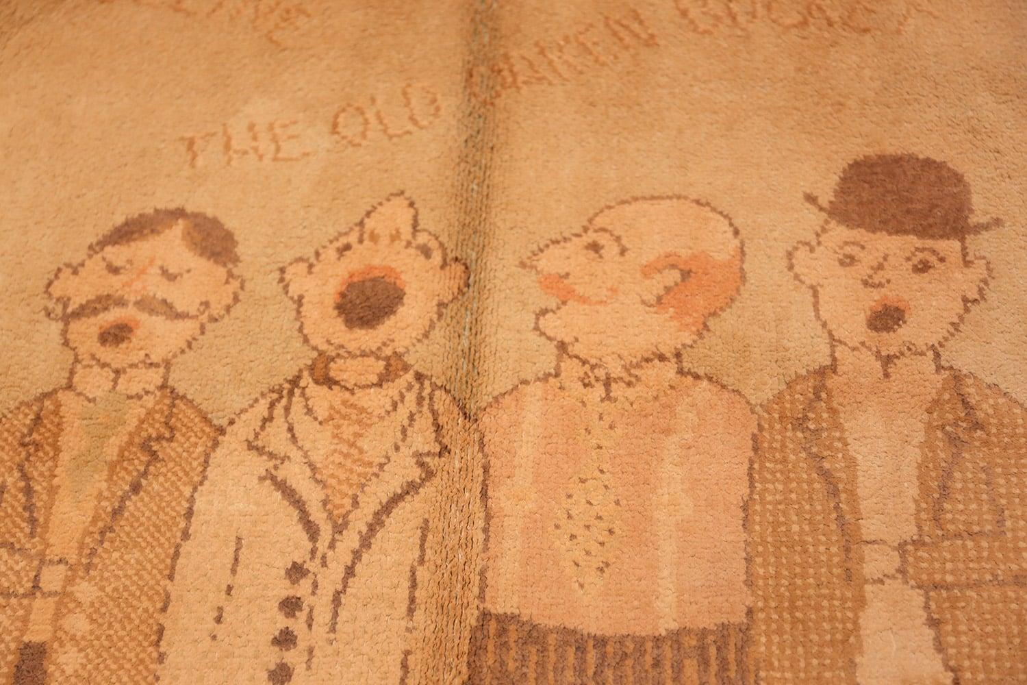 Folk Art hooked rug with barbershop quartet motif, country of origin: United States, date: circa mid-20th century. Size: 3 ft 8 in x 2 ft 10 in (1.12 m x 0.86 m).

