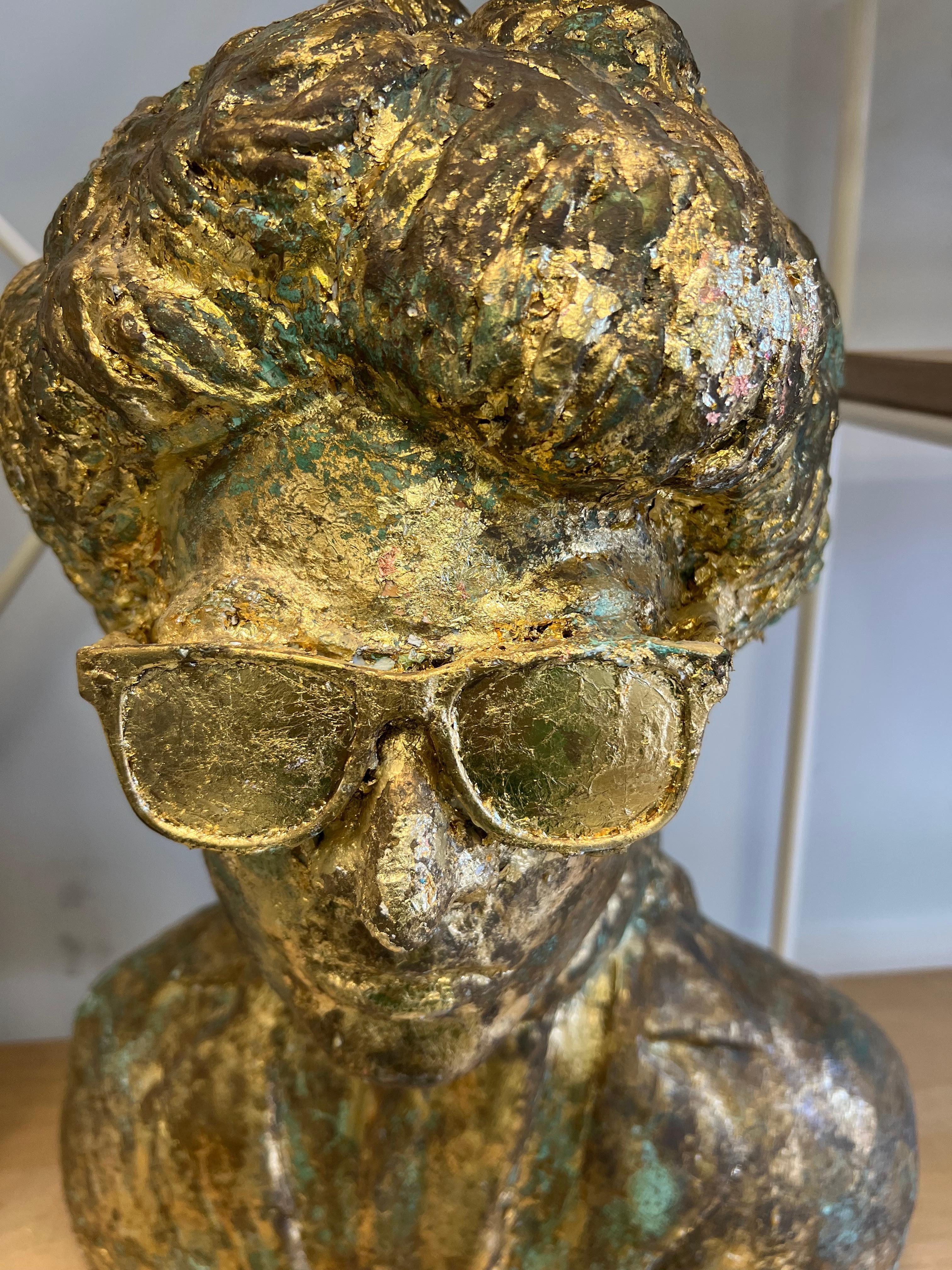 This fantastic sculpture of Bob Dylan is made of plaster and finished in a verdigris patina and is gold leafed.  Acquired from an Augusta estate, where there was a plethora of Bob Dylan art.  Very cool piece!  After: Victor Demanet