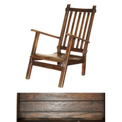 ViNTAGE FOLK ART BRADLEY MADE IN THE USA HAND CARVED OAK ARTS & CRAFTS ARMCHAIR