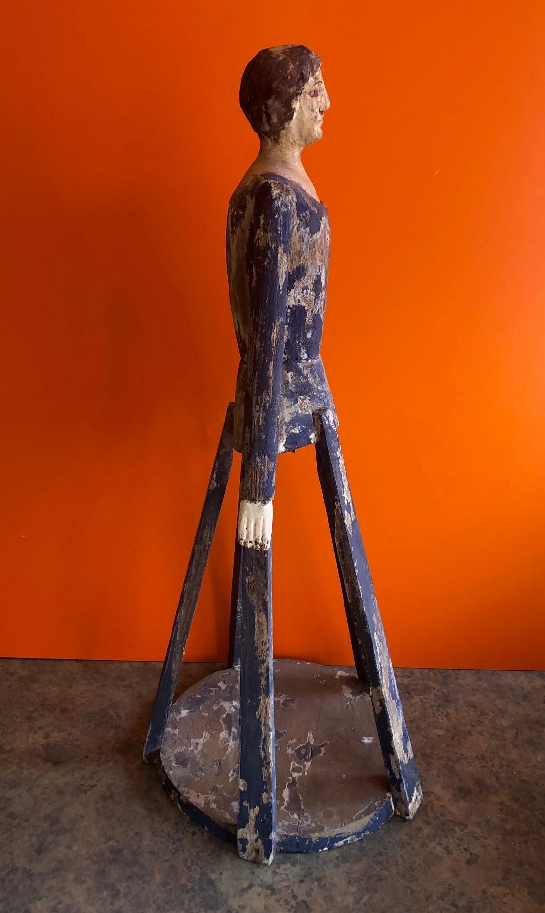Primitive Vintage Folk Art Cage Doll / Santos with Articulating Arms