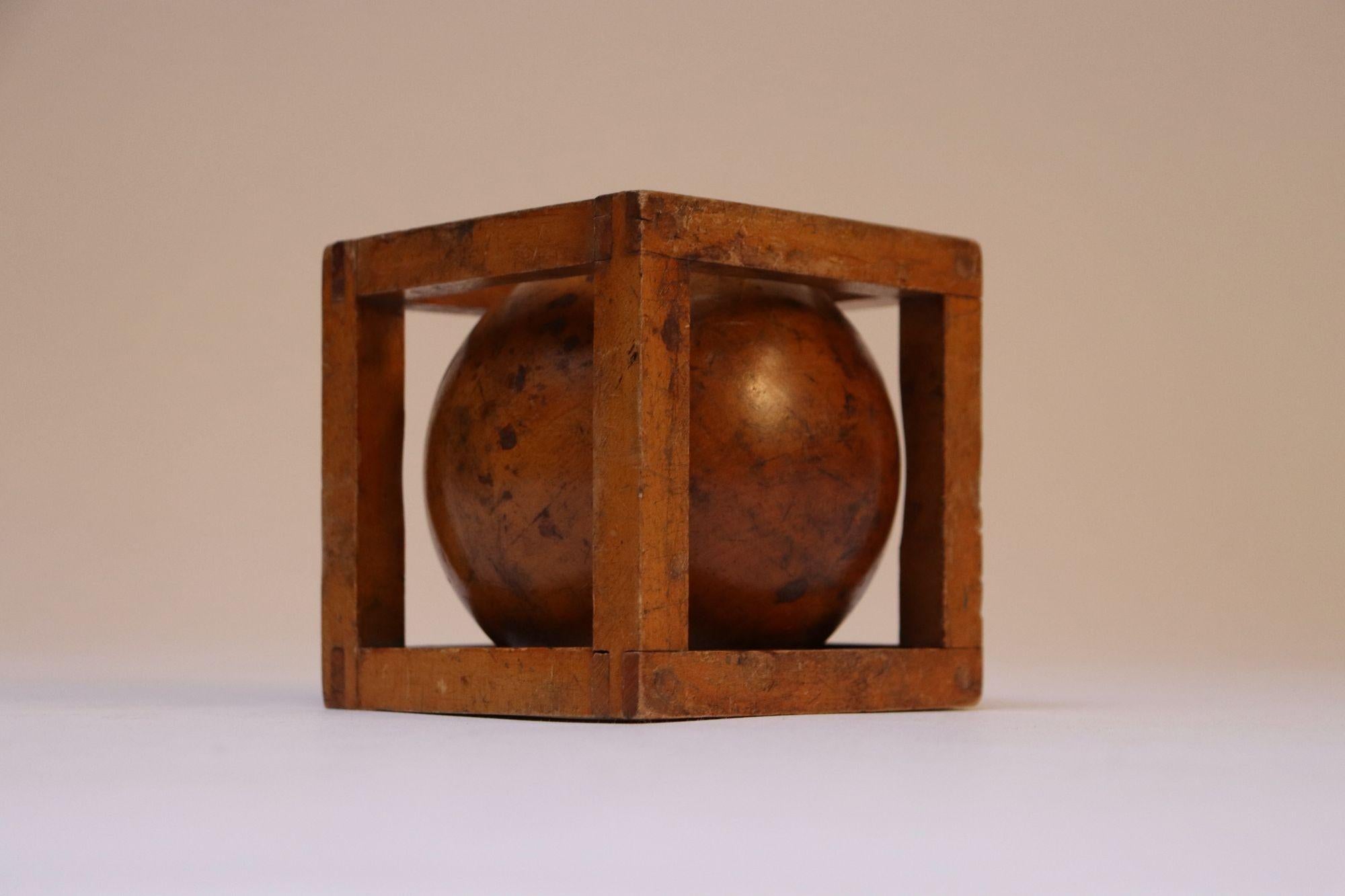 Vintage Folk Art Carved 'Ball in Cage' Whimsy 4