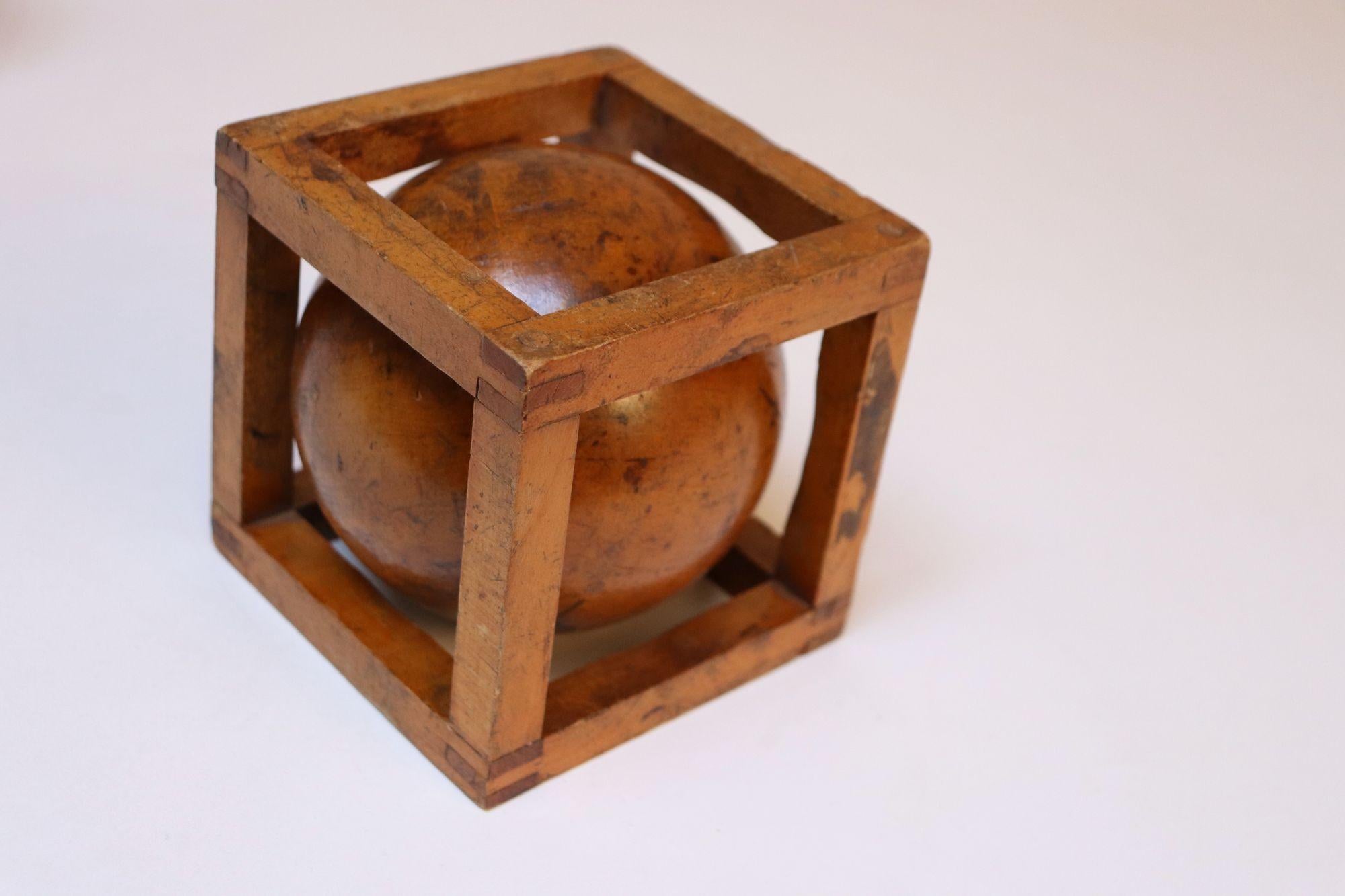 American Vintage Folk Art Carved 'Ball in Cage' Whimsy