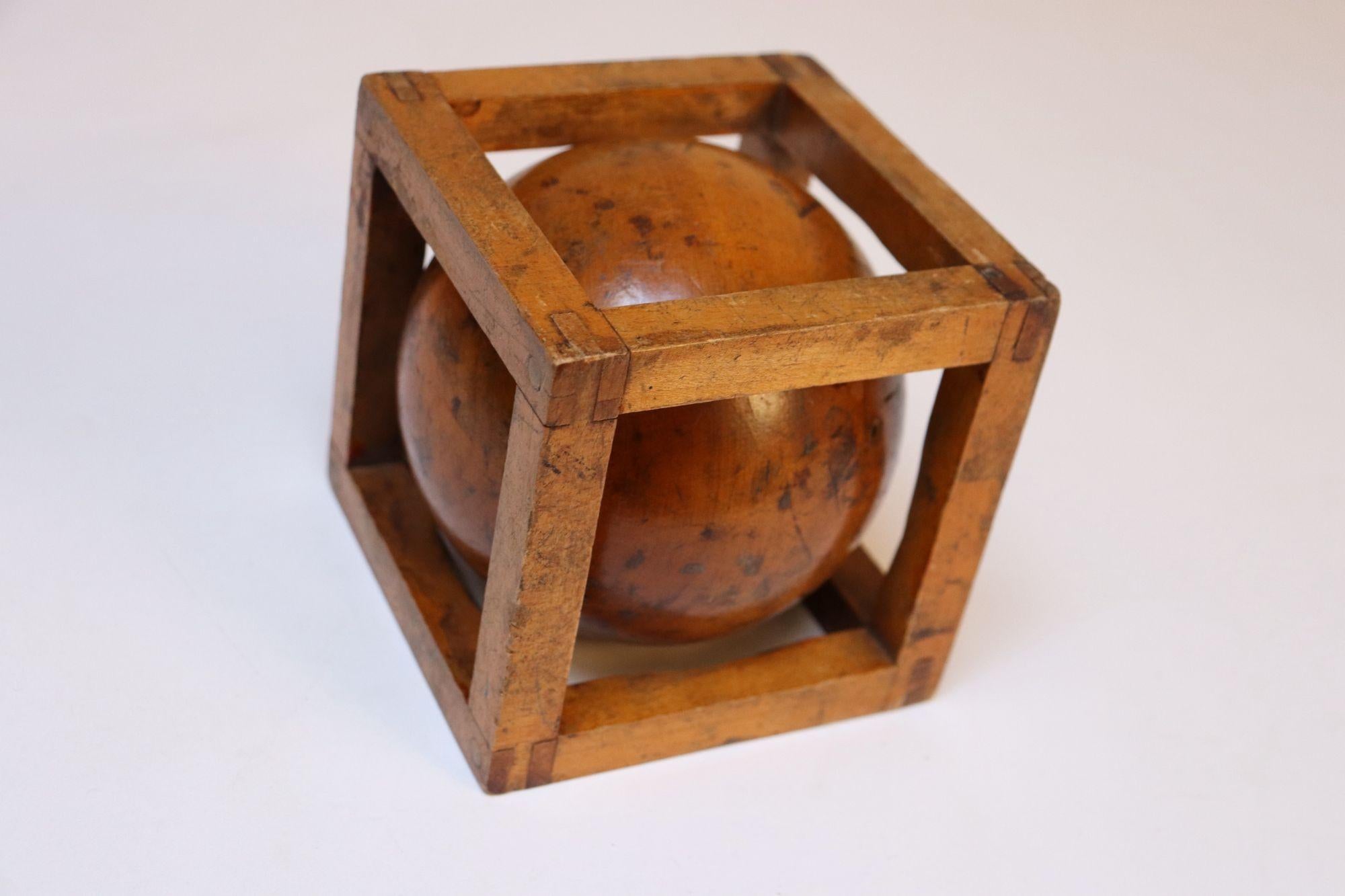 Mid-20th Century Vintage Folk Art Carved 'Ball in Cage' Whimsy