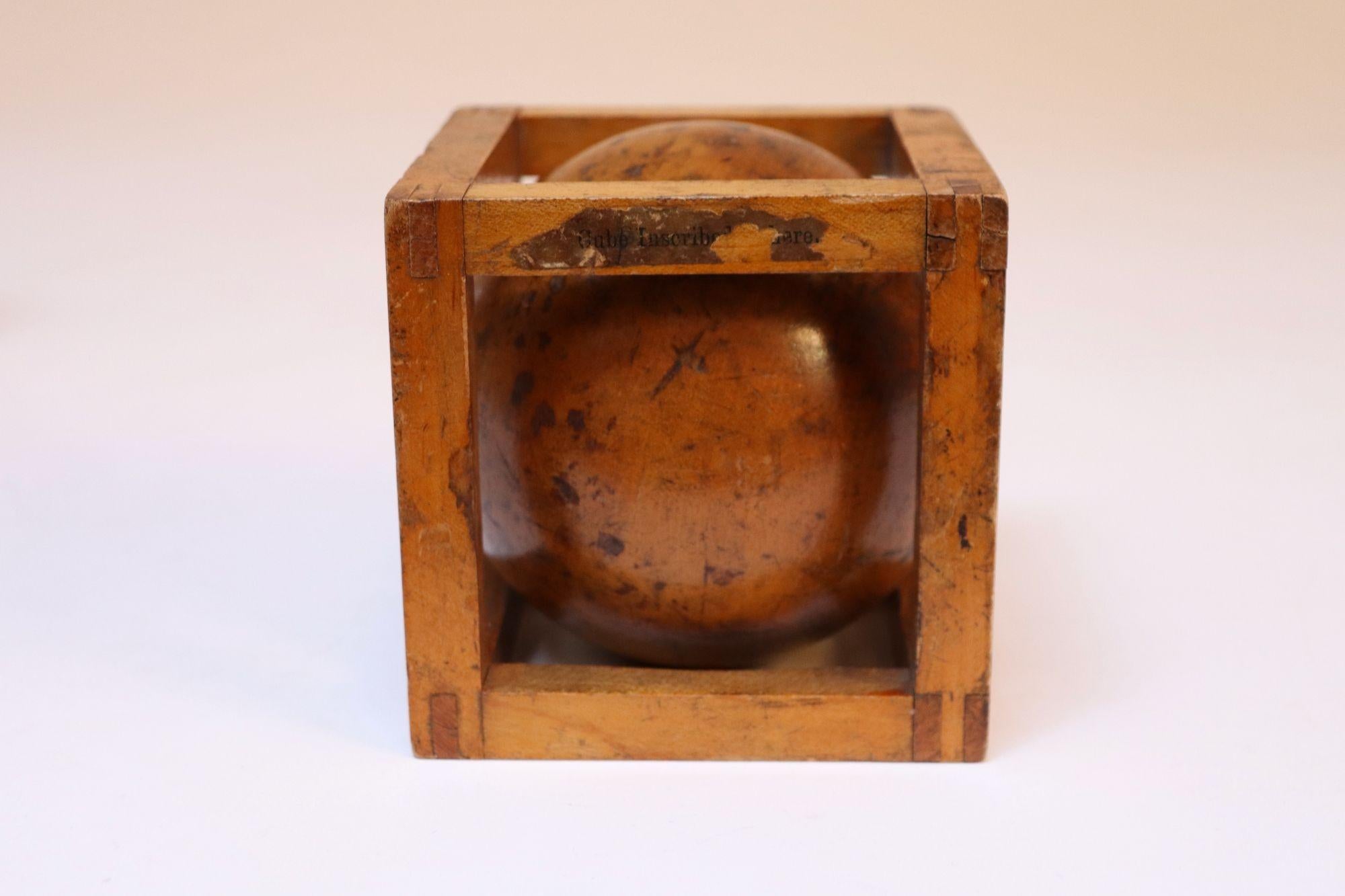 Wood Vintage Folk Art Carved 'Ball in Cage' Whimsy