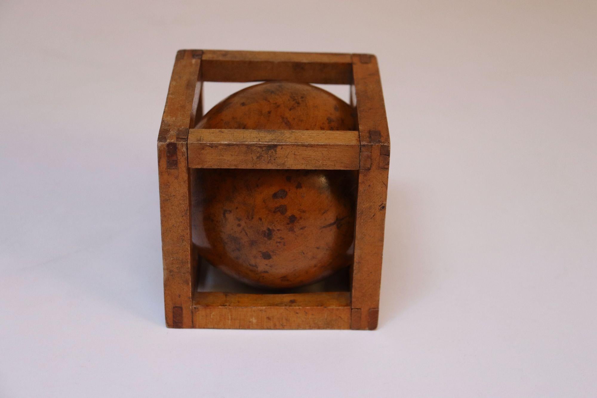 Vintage Folk Art Carved 'Ball in Cage' Whimsy 1
