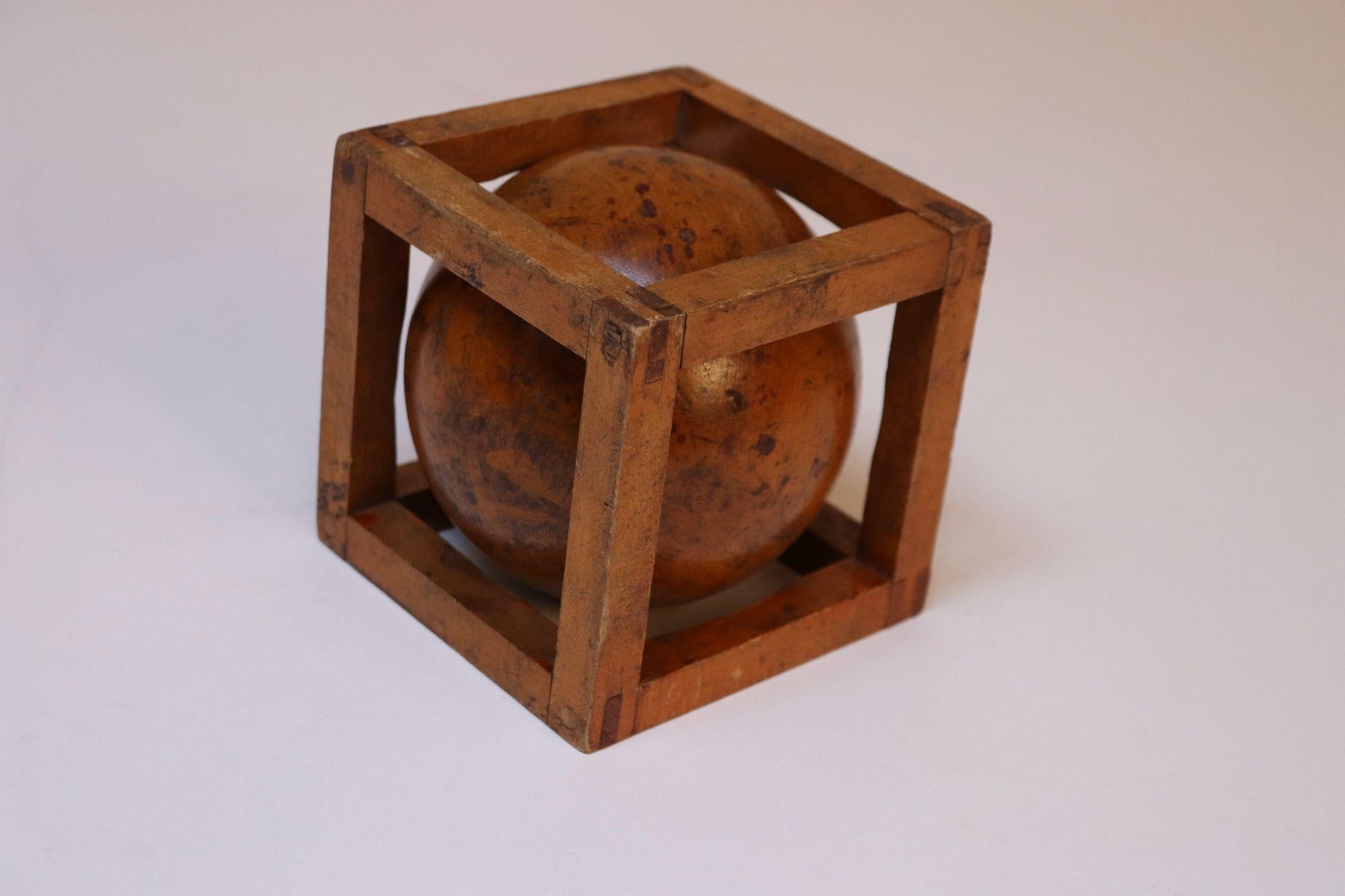 Vintage Folk Art Carved 'Ball in Cage' Whimsy 2