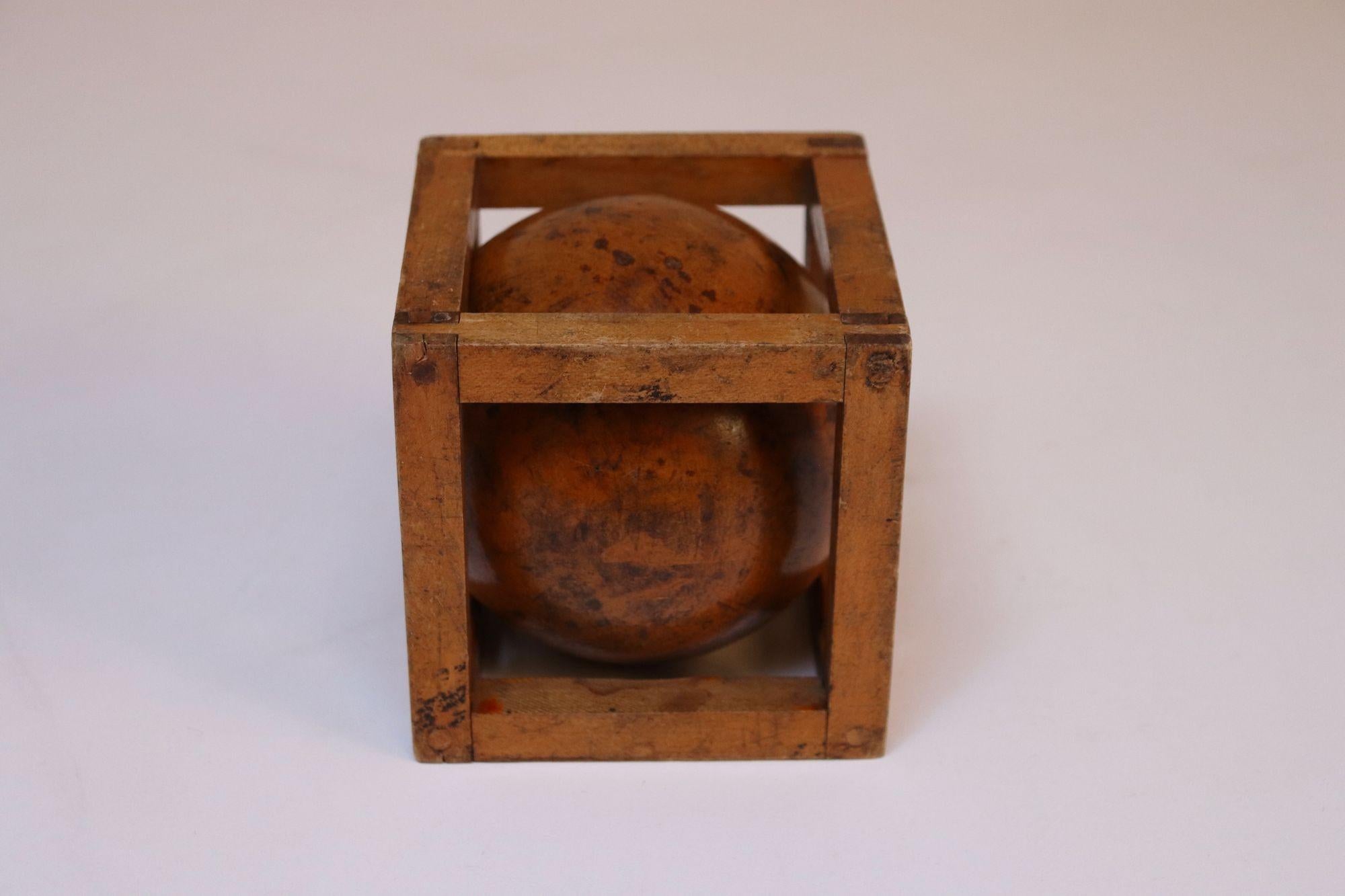 Vintage Folk Art Carved 'Ball in Cage' Whimsy 3