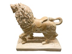 Vintage Folk Art Carved Wood Juvenile Size Carousel Figure of a Standing Lion