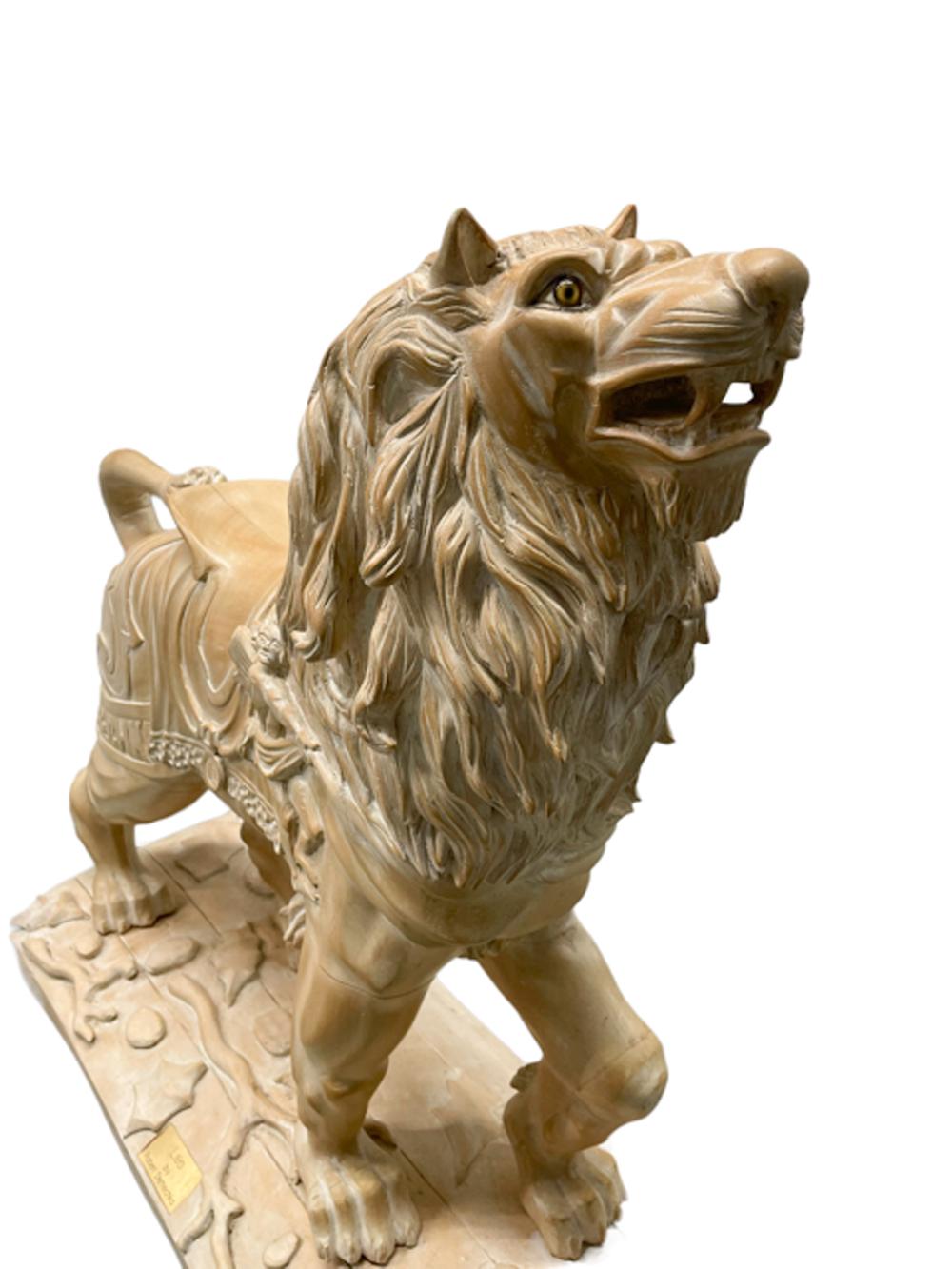American Vintage Folk Art Carved Wood Juvenile Size Carousel Figure of a Standing Lion  For Sale