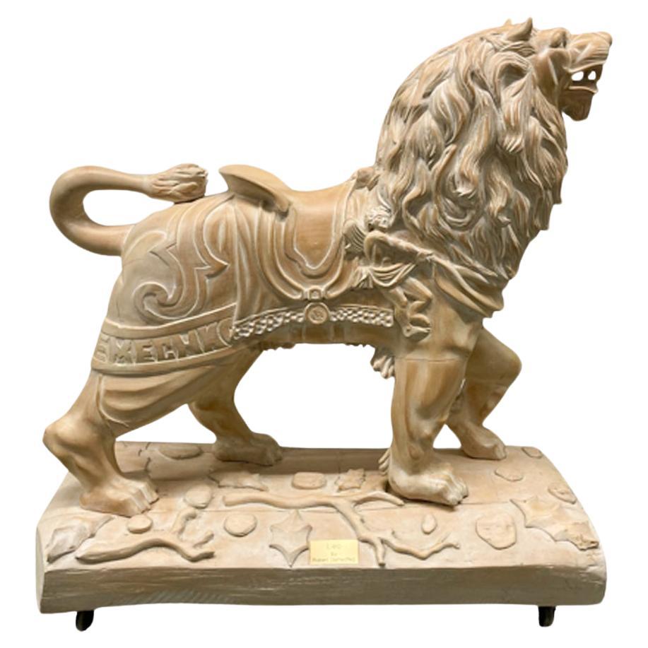 Vintage Folk Art Carved Wood Juvenile Size Carousel Figure of a Standing Lion 