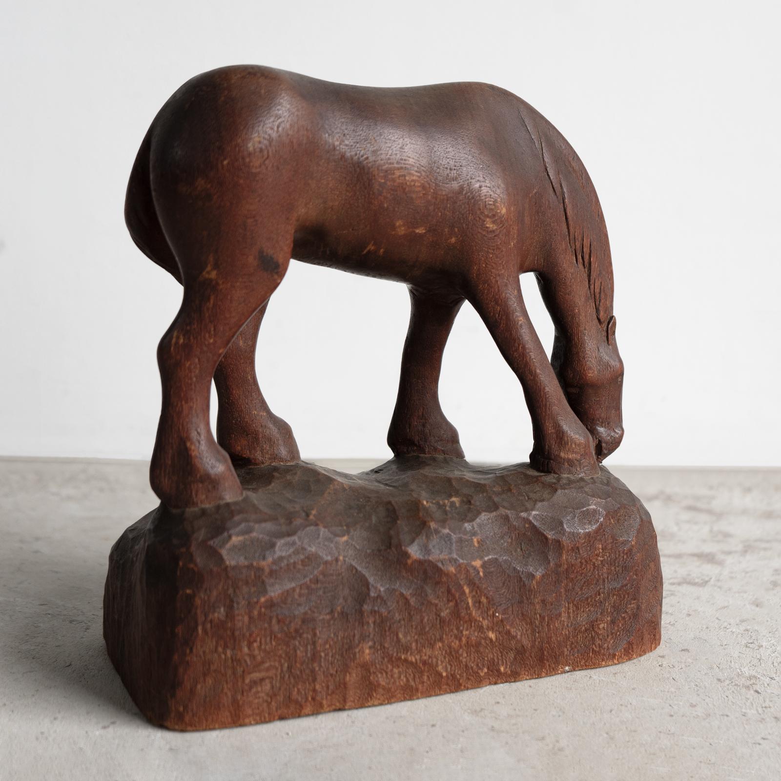 Scultura di cavallo in legno intagliato Art Carved d'epoca, metà del 20° secolo 1