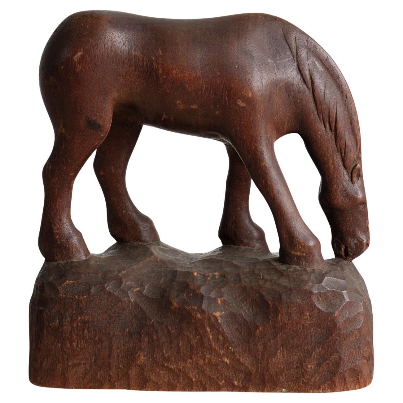 Scultura di cavallo in legno intagliato Art Carved d'epoca, metà del 20° secolo