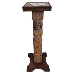 Vintage Folk Art Carved Wooden Plant Stand