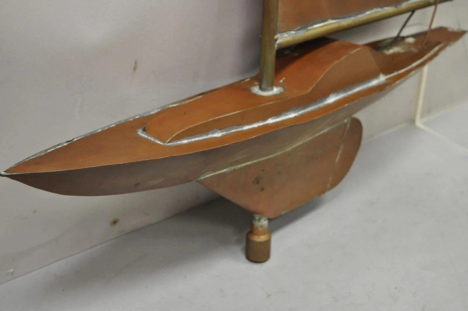 Vintage Folk Art Copper Sailboat Ship 38