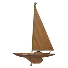 Vintage Folk Art Copper Sailboat Ship 38" Weathervane Hand Crafted