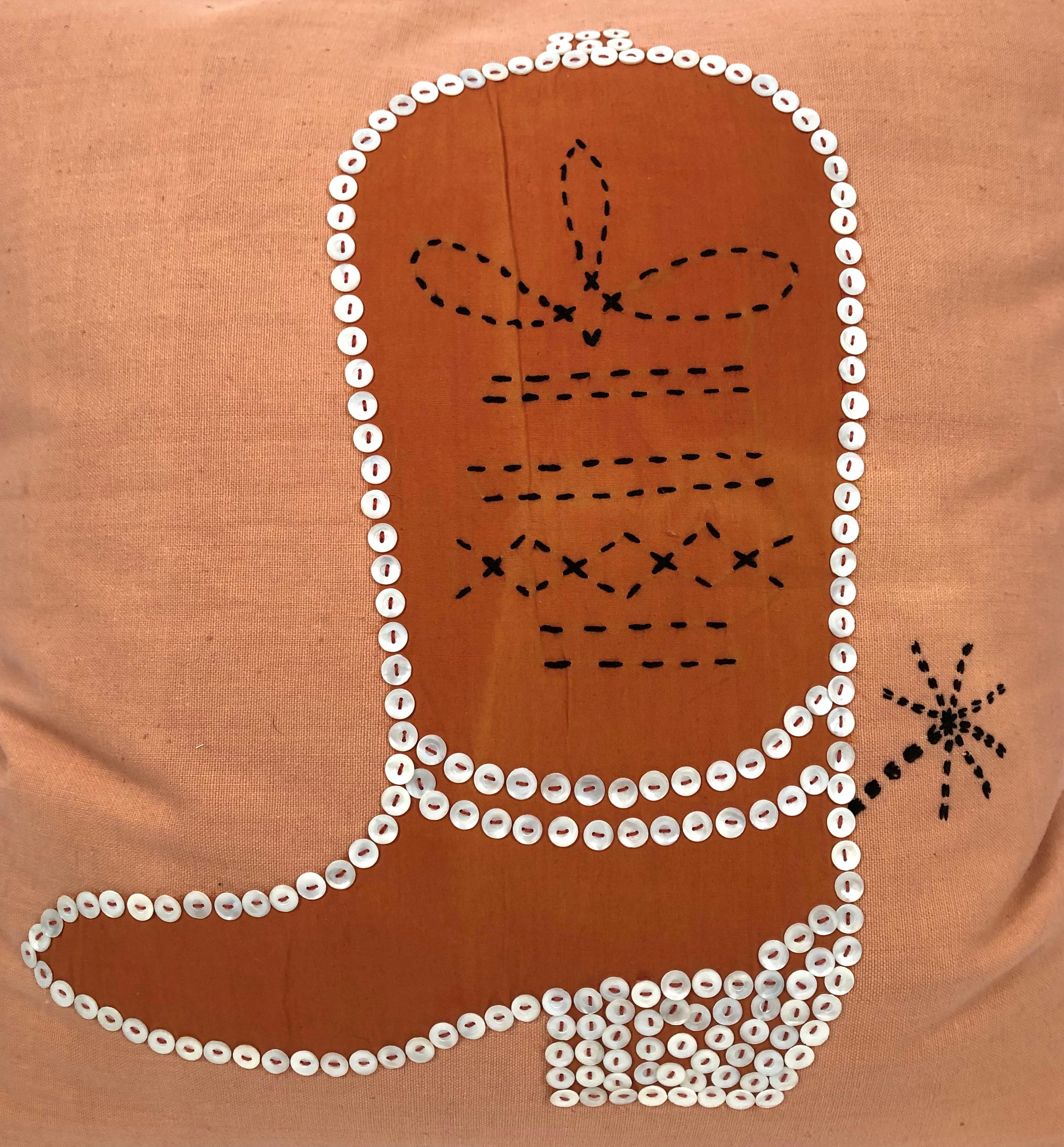 Embroidered Vintage Folk Art Burnt Orange Cowboy Boot Pillows