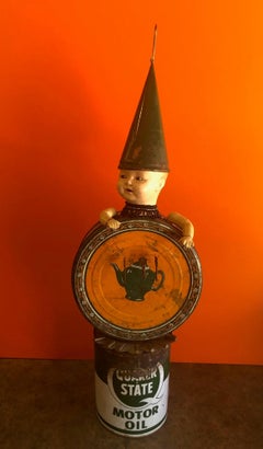 Vintage Folk Art Doll / Oil Can with Articulating Arms