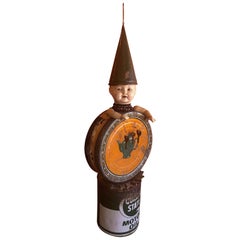 Bambola folkloristica vintage / barattolo di olio con braccia snodabili