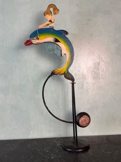 Vintage Folk Art Dolphin Rider Balancing Kinetic Sculpture